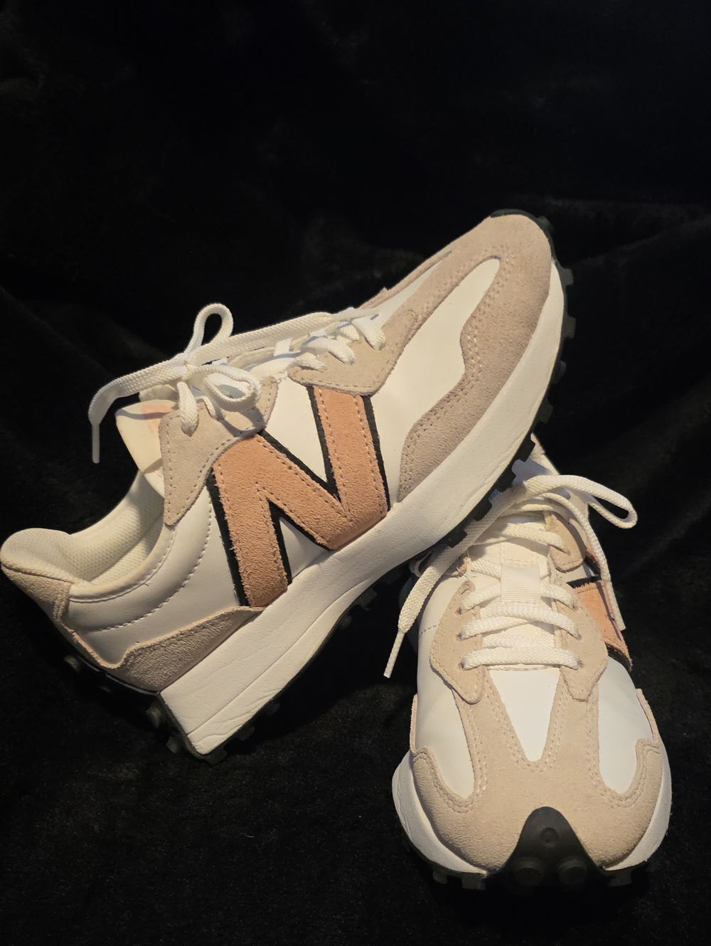 New Balance 327's Women's White, Tan & Pink Retro Runner Sneakers - Picture 3 of 8